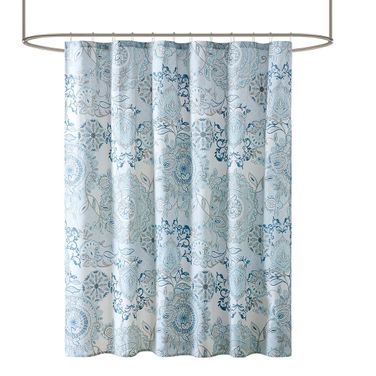 Isla Printed Cotton Shower Curtain In Blue
