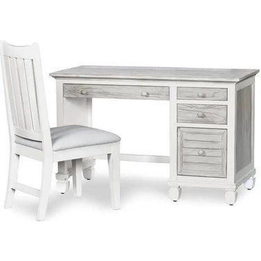 Islamorada Desk And Chair Set In White And Grey