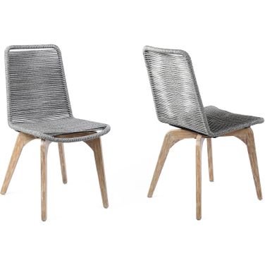 Island Outdoor Light Eucalyptus Wood and Gray Rope Dining Chair Set of 2
