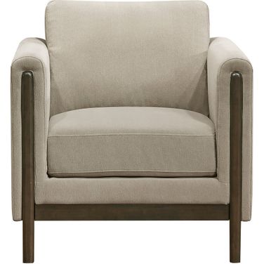 Islington Fabric Upholstered Panel Arm Accent Chair In Taupe