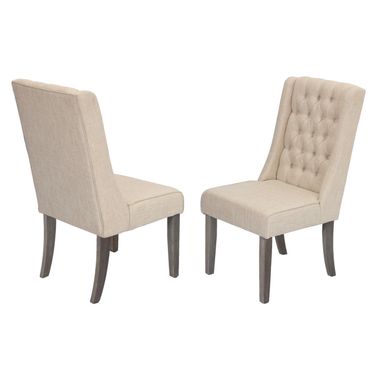 Israel Dining Chairs Set of 2 with Tufted Seats In Beige Linen and Rustic Gray