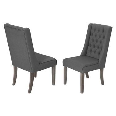 Israel Dining Chairs Set of 2 with Tufted Seats In Gray Linen and Rustic Gray