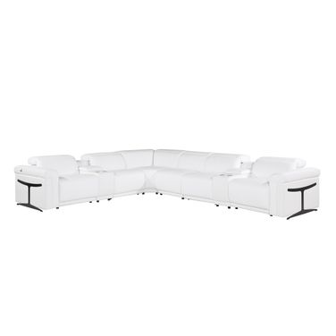 Italian Leather Modular L Shaped Eight Piece Corner Sectional with Console In White