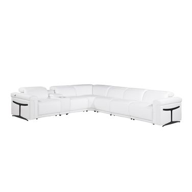 Italian Leather Modular L Shaped Seven Piece Corner Sectional with Console In White