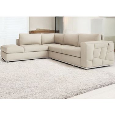 Italian Leather Reclining L Shaped Two Piece Corner Sectional In Beige