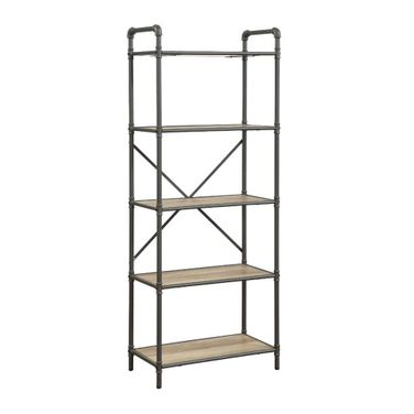 Itzel Antique Oak and Sandy Gray 5 Shelf Bookshelf