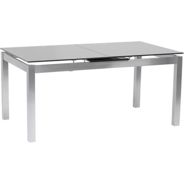 Ivan Extension Dining Table In Brushed Stainless Steel and Gray Tempered Glass Top