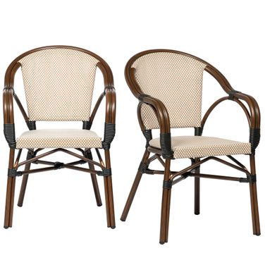 Ivan Stackable Outdoor Armchair Set of 2 In Tan White and Brown