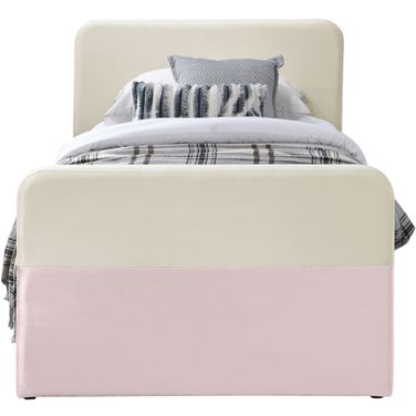 Ivy Velvet Twin Trundle and Storage Bed In Cream and Pink