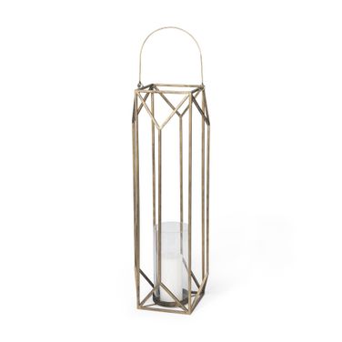 Ivy Metal Geometric Cage Large Candle Holder Lantern In Gold