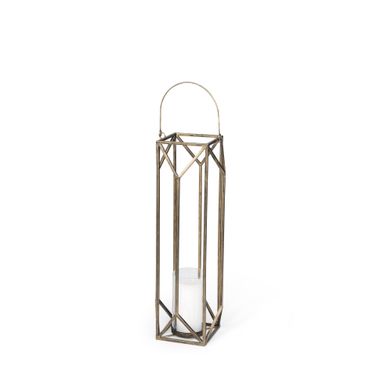 Ivy Metal Geometric Cage Small Candle Holder Lantern In Gold