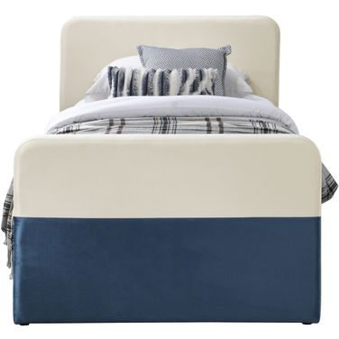 Ivy Velvet Twin Trundle and Storage Bed In Navy and Cream