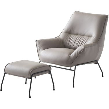 Jabel Accent Chair and Ottoman In Khaki Top Grain Leather