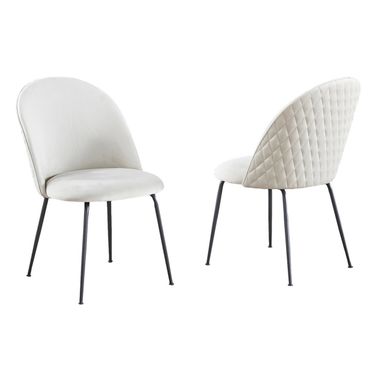 Jace Quilted Back Side Chairs Set of 2 In Beige Velvet and Gray Painted Legs