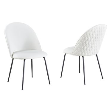 Jace Quilted Back Side Chairs Set of 2 In White Faux Leather and Gray Painted Legs