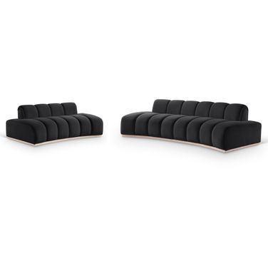 Jace Velvet Living Room Set In Black and Natural