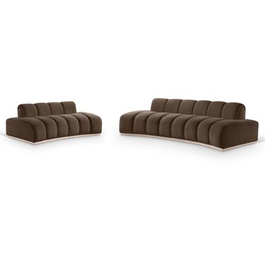 Jace Velvet Living Room Set In Brown and Natural