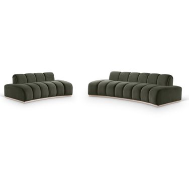 Jace Velvet Living Room Set In Green and Natural