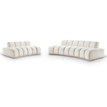 Jace Velvet Living Room Set In Natural and Cream