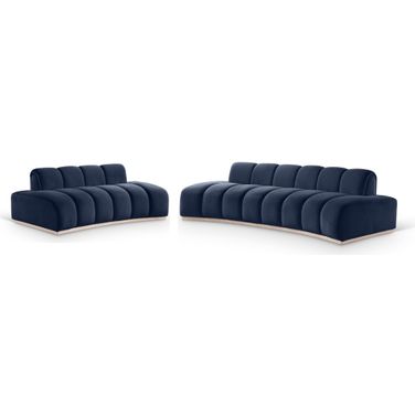 Jace Velvet Living Room Set In Navy and Natural