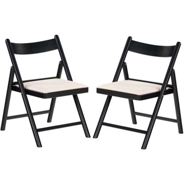 Jacie Linen Seat Folding Chair Set of 2 In Black and White