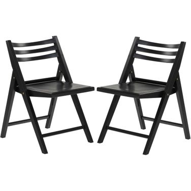Jacie Wood Seat Folding Chair Set of 2 In Black