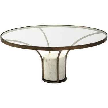 Jacinta 36 Inch Round Glass Top Metal And Marble Pedestal Coffee Table