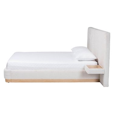 Jacinta Queen Platform Bed with Floating Nightstands In Beige and Oak Brown