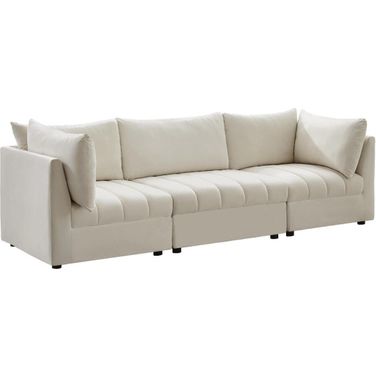 Jacob Velvet 3 Seater Modular Sofa with Arm Support In Cream