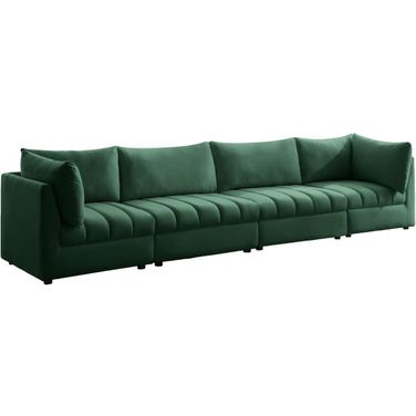 Jacob Velvet 4 Seater Modular Sofa with Arm Support In Green