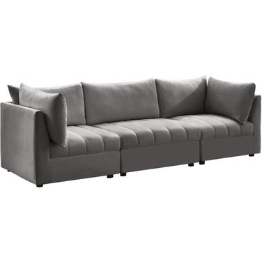 Jacob Velvet 3 Seater Modular Sofa with Arm Support In Grey