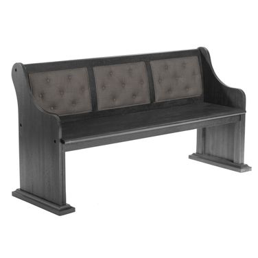 Jade Dining Bench with Tufted Seat Back In Gray Linen and Dark Gray Wood