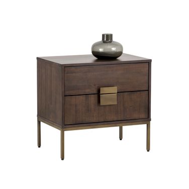Jade Nightstand In Antique Brass and Dark Mango