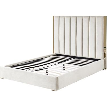 Jalen Beige Velvet California King Platform Bed With Gold Accents