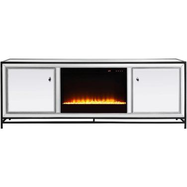 James 72 Inch Mirrored Tv Stand With Crystal Fireplace In Black