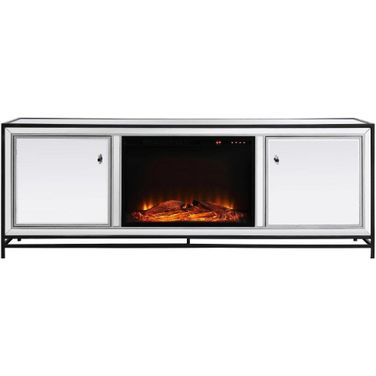 James 72 Inch Mirrored Tv Stand With Wood Fireplace In Black