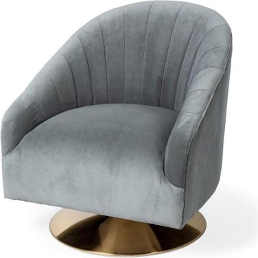 James Ii Gray Blue Velvet Covered Seat W Gold Swivel Base Accent Chair
