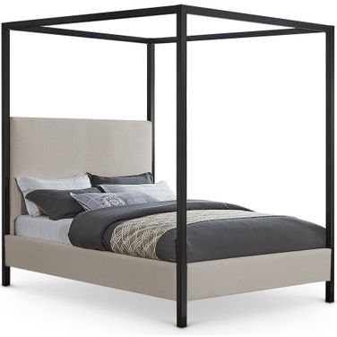 James Linen Textured Fabric King Bed In Beige