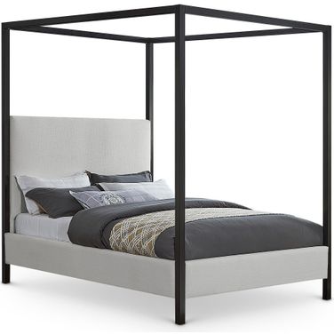 James Linen Textured Fabric King Bed In Cream