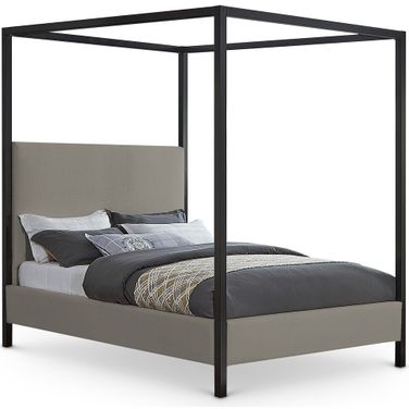 James Linen Textured Fabric King Bed In Grey