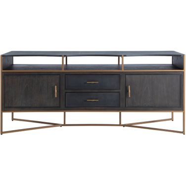 Jameson Media Cabinet In Natural Black and Stained Gold