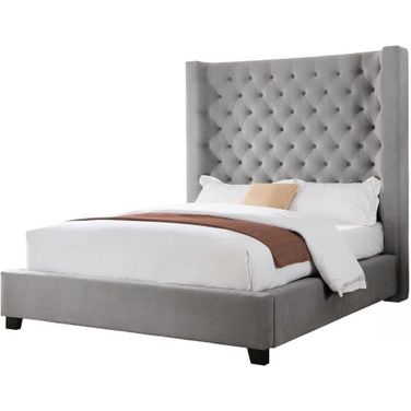 Jamie Velvet Upholstered Tower High Profile California King Bed In Gray