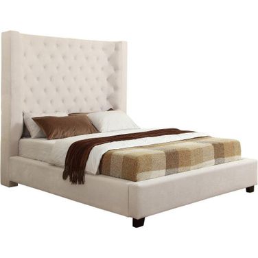 Jamie Velvet Upholstered Tower High Profile Eastern King Bed In Cream
