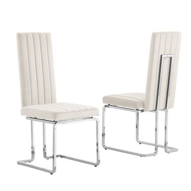 Jana Side Chairs Set of 2 In Cream Velvet and Chrome