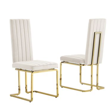 Jana Side Chairs Set of 2 In Cream Velvet and Gold Chrome