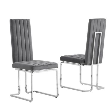Jana Side Chairs Set of 2 In Dark Gray Velvet and Chrome