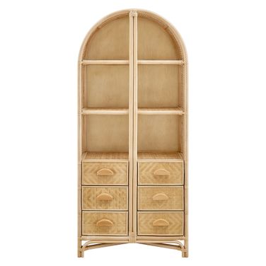 Jane 71 Inch Tall Arched Natural Rattan Bookshelf In Natural