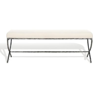 Janeen Boucle and Metal Bench In Ivory and Black