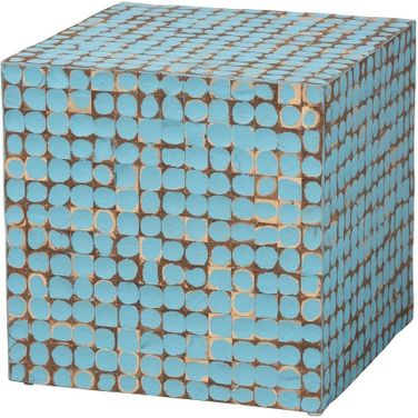 Janella Coconut Shell and Wood End Table In Sky Blue and Natural Brown