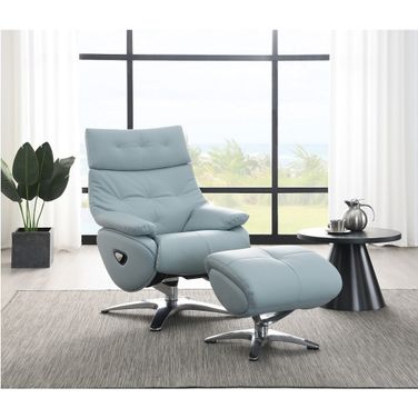 Janella Motion Accent Chair with Swivel and Ottoman In Blue